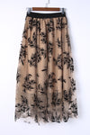 Apricot Floral Leaves Embroidered High Waist Maxi Skirt - Cocoa Yacht Club