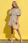 And The Why Full Size Floral Surplice Puff Sleeve Dress - Cocoa Yacht Club