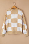 Khaki Plaid Bishop Sleeve Pullover Sweater