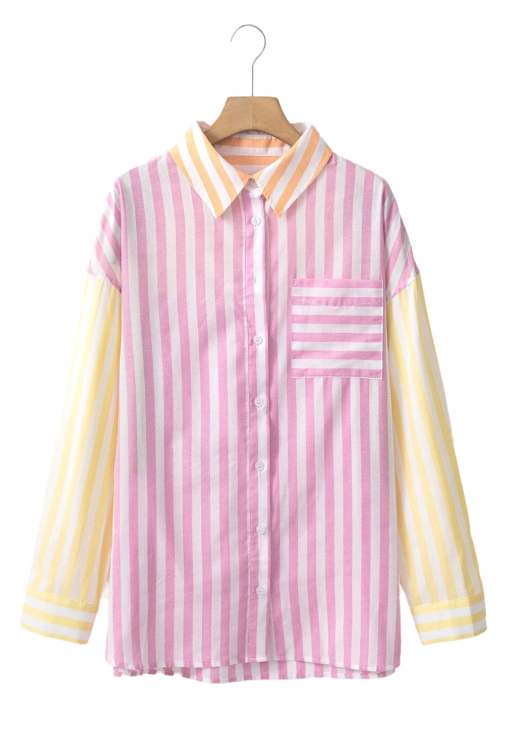 Pink Stripe Contrast Collar Long Sleeve Shirt