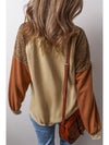 Khaki Crochet Patchwork Raglan Sleeve Sweatshirt