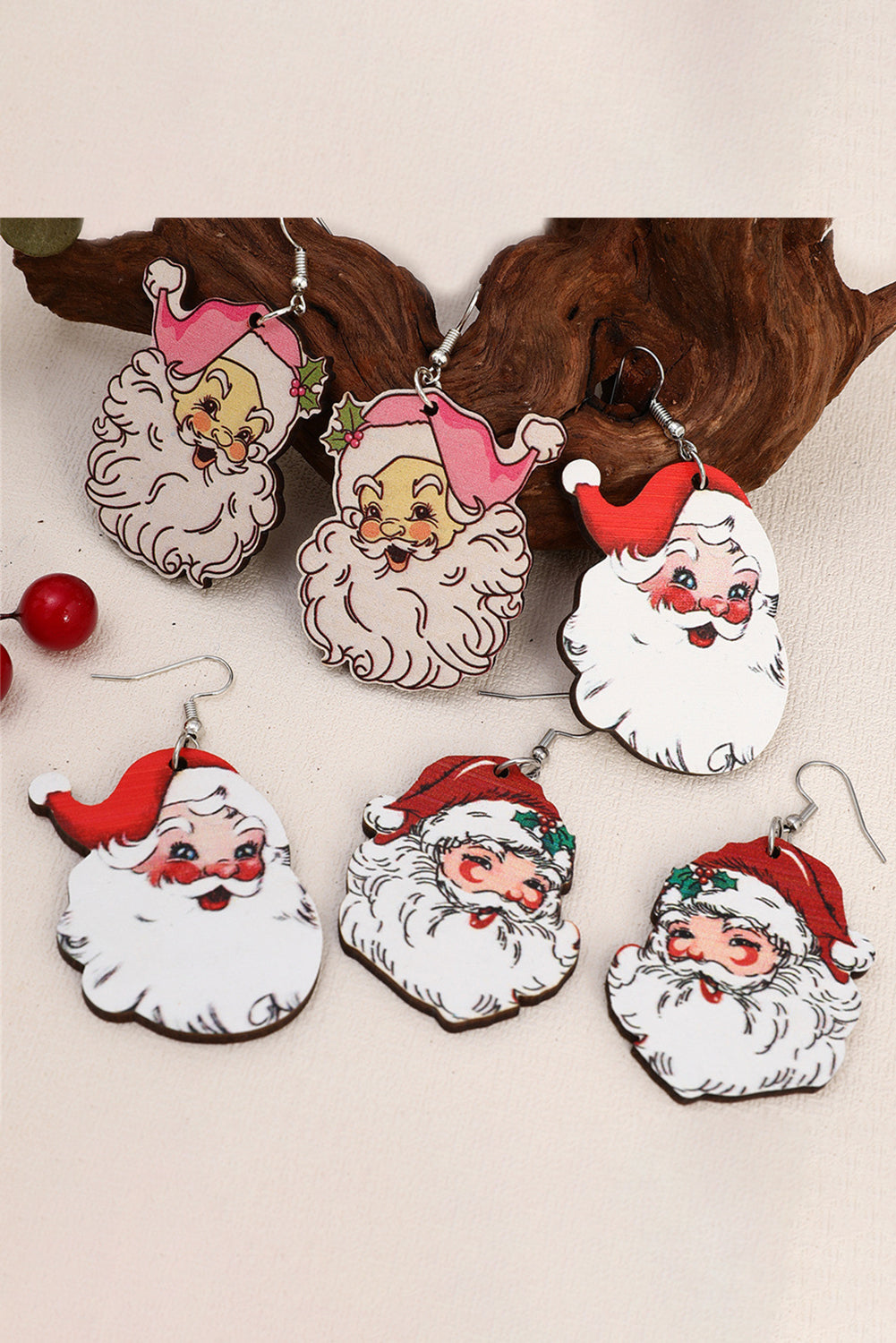 White 3Pcs Christmas Santa Clause Pendant Hook Earrings