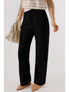 Black Solid Color Textured Loose Drawstring Pants