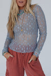 Ashleigh Blue Sheer Floral Lace Long Sleeve Slim Fit Top