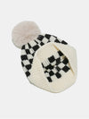 Checkered Knit Hat with Pompom