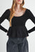 Black Pleated Hem Long Sleeve Ribbed Knit Top