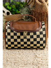 Black Checker Print Leather Zipper Makeup Bag