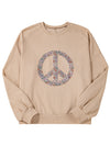 Pale Khaki Floral Peace Graphic Washed Plus Size Sweatshirt