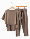 Taupe Batwing Sleeve High Low Tee and Drawstring Crop Pants Set