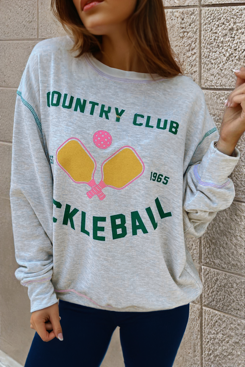 Light Grey COUNTRY CLUB PICKLEBALL Graphic Sweatshirt