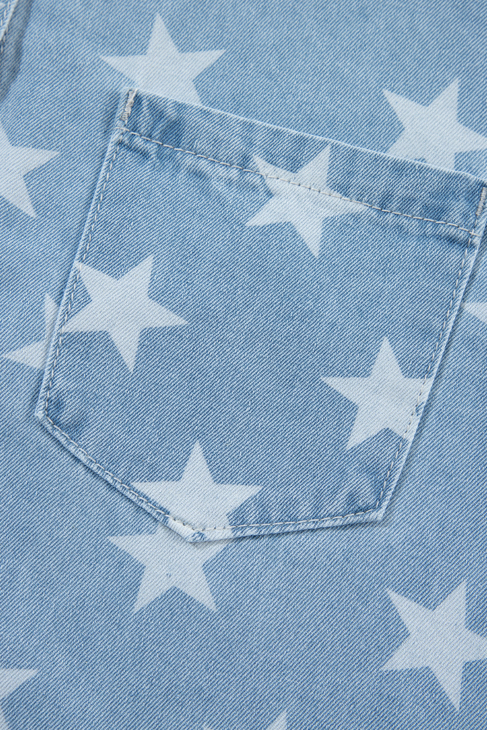 Sky Blue Star Print Raw Hem Denim Jacket