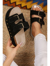 Beige Suede Buckle Decor Corky Platform Slides Shoes