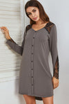 Sleet Lace Patchwork V Neck Button Nightgown Dress