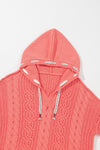 Drawstring Cable-Knit Hooded Sweater - Cocoa Yacht Club