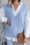 Sky Blue Hollow Out V Neck Knit Vest
