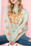 Black Lettering Game Day Print Star Sleeve Sweatshirt