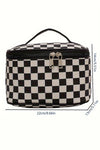 Black Checkered Zipper Large Cosmetic Bag with Handle