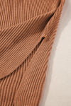 Chestnut Side Slit Short Sleeve Oversized Sweater