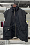 Black Flap Pockets Zip Up High Neck Vest