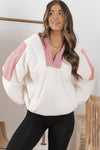 White Patchwork Half Zip Oversized Sherpa Hoodie