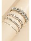 Silvery 4pcs Rhinestone Decor Adjustable Chain Bracelet Set