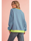 Green Stripe Contrast Edge Oversized Sweatshirt