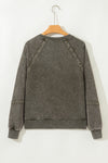 Jungle Green Lace Applique Notched Neck Mineral Wash Baggy Sweatshirt