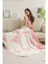 Rose Red 127*152cm Bow Printed Cozy Soft Throw Blanket