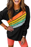 Black Rainbow Colorblock Pullover Sweatshirt