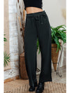 Black Elastic High Waisted Wide Leg Pants with Pockets