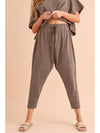 Taupe Batwing Sleeve High Low Tee and Drawstring Crop Pants Set