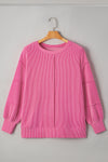 Bonbon Twist Ribbed Exposed Seam Detail Plus Size Top