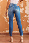 Dark Blue Casual Raw Hem Ankle Length Skinny Jeans