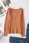 Green U Neck Textured Long Sleeve Top