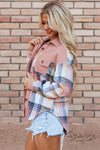 Light Pink Plaid Corduroy Patchwork Pocket Loose Shacket