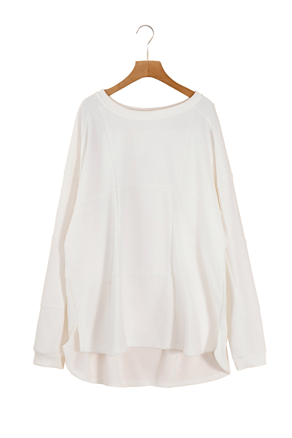 White Solid Color Drop Shoulder Baggy Sweatshirt