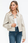 Salvia Ettore Snap Down Long Sleeve PU Leather Jacket
