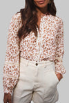 Blue Floral Print Lace Detail Puff Sleeve Shirt