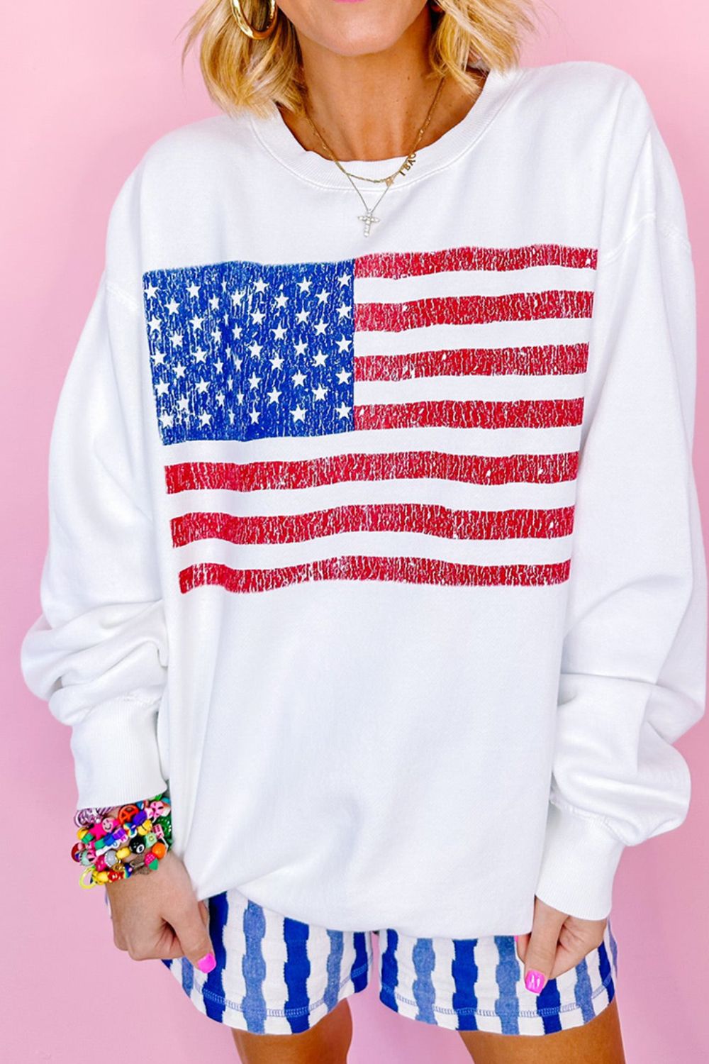 US Flag Round Neck Long Sleeve Sweatshirt