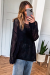 Smoke Gray Crochet Hollow-out Knit Sweater