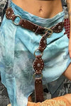 Chestnut Retro Studded Ring Connected Faux Leather Belt