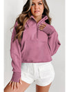 Parchment Quarter Zip Stand Neck Kangaroo Pocket Sweatshirt