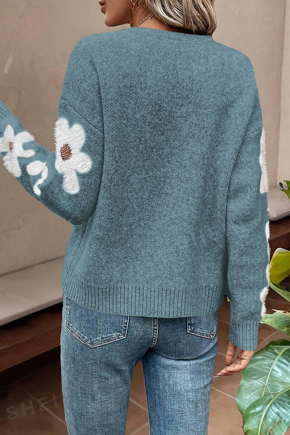 Jet Stream Flower Sleeve Drop Shoulder Sweater