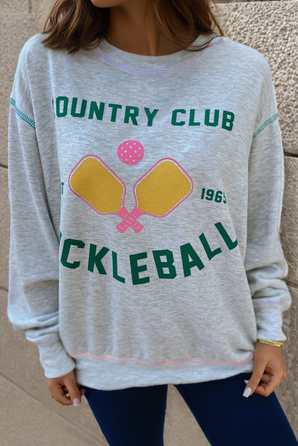 Light Grey COUNTRY CLUB PICKLEBALL Graphic Sweatshirt