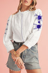 White Floral Embroidered Button Up Boho Blouse