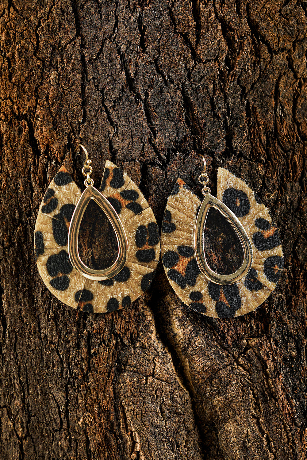 Chestnut Leopard Print Hollow Out Drop Earrings