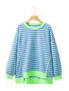 Pink Stripe Contrast Trim High Low Tunic Sweatshirt