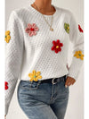 Crochet Flower Round Neck Long Sleeve Sweater