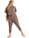 Taupe Batwing Sleeve High Low Tee and Drawstring Crop Pants Set