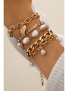 Gold 5Pcs Pearl Heart Diamond Bracelet Set